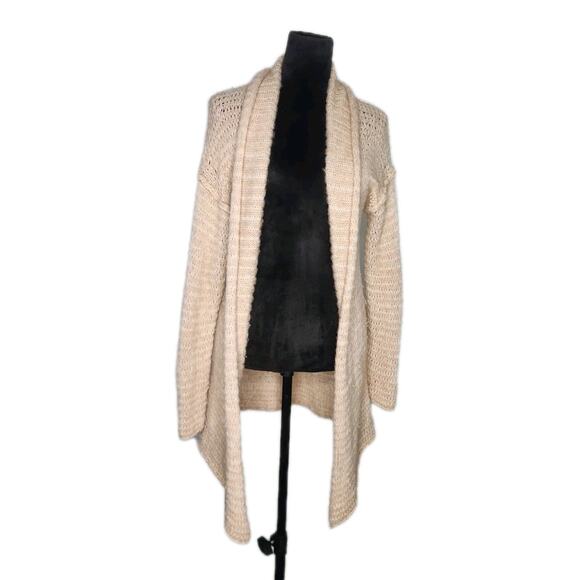 Brochu Walker Alpaca Camel Shaggy Beige Open Front Chunky Knit Cardigan Size Xs - Picture 1 of 7